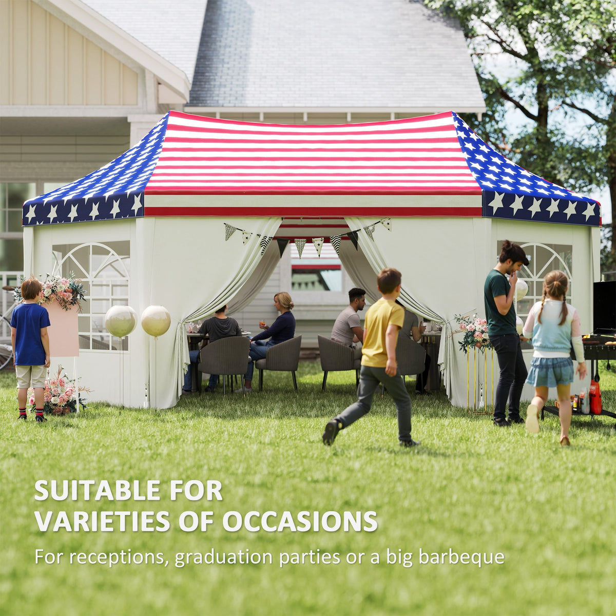 22.3' x 16.4' Party Tent with Sidewalls, American Flag
