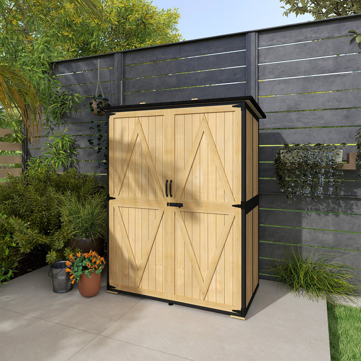 Wood Outdoor Storage Cabinet with 2 Shelves, Natural