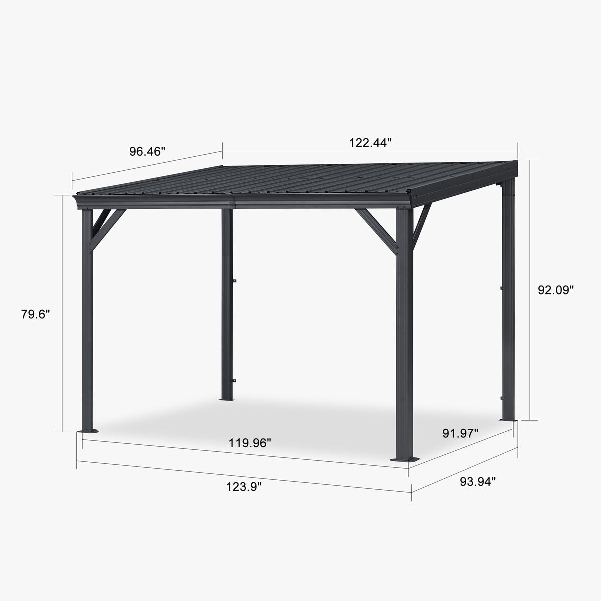 PURPLE LEAF Lean to Gazebo Metal Roof Patio Cover Built-in Drain Slots Wall Mounted Gazebo for Outdoor Extension