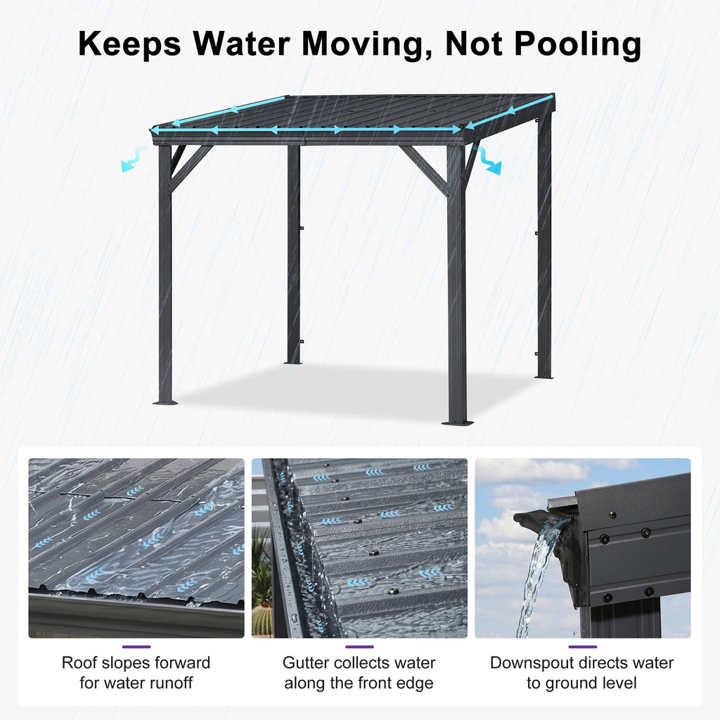 PURPLE LEAF Lean to Gazebo Metal Roof Patio Cover Built-in Drain Slots Wall Mounted Gazebo for Outdoor Extension