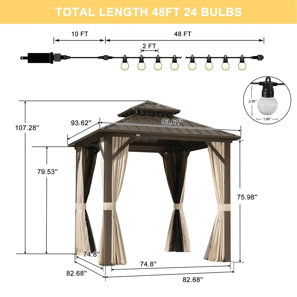 PURPLE LEAF Hardtop Gazebo Featuring Galvanized Steel Double Roof and Bronze Aluminum Frame with Curtains and Netting for Poolside with Lights-clear