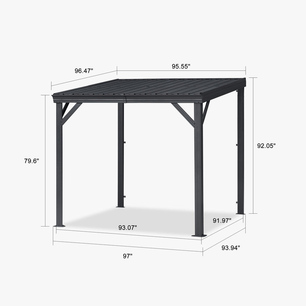 PURPLE LEAF Lean to Gazebo Metal Roof Patio Cover Built-in Drain Slots Wall Mounted Gazebo for Outdoor Extension