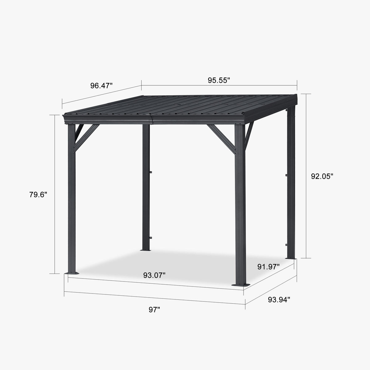 PURPLE LEAF Lean to Gazebo Metal Roof Patio Cover Built-in Drain Slots Wall Mounted Gazebo for Outdoor Extension