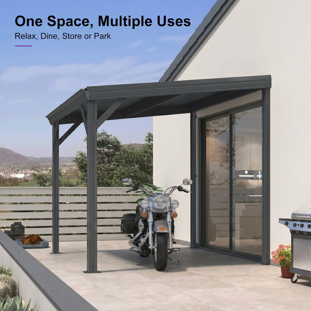 PURPLE LEAF Lean to Gazebo Metal Roof Patio Cover Built-in Drain Slots Wall Mounted Gazebo for Outdoor Extension