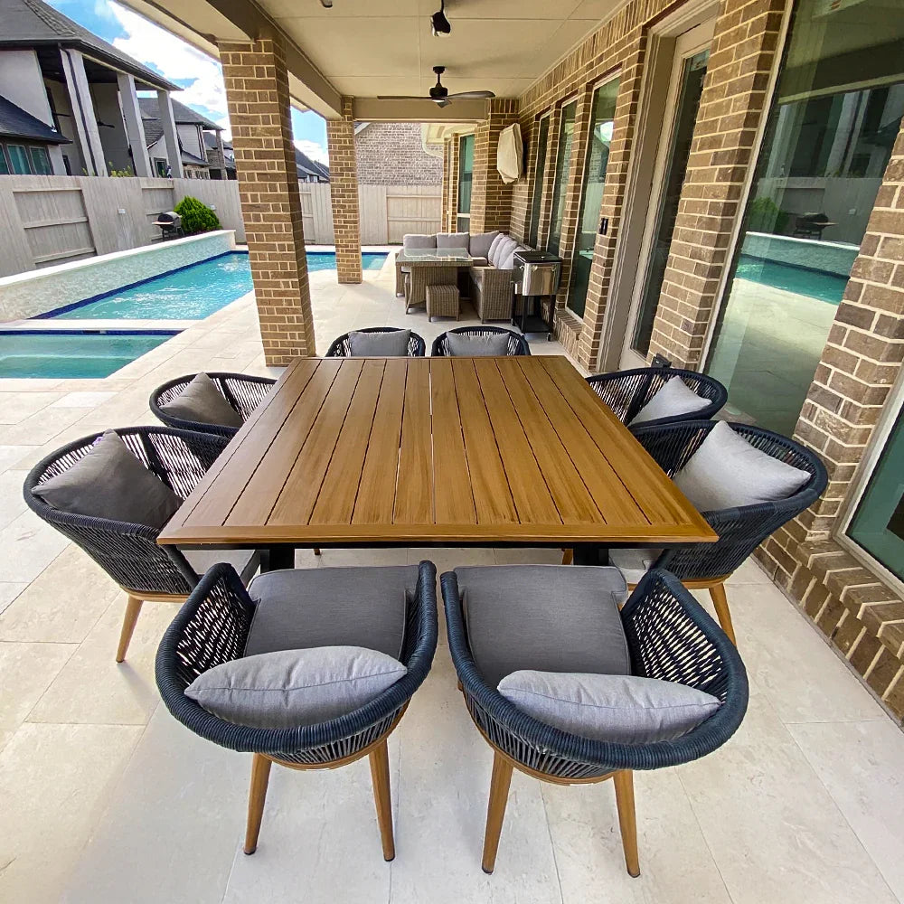 PURPLE LEAF Teak Patio Dining Set with Cushions and Pillow All-Weather Wicker Patio Table Set for Garden, Deck, and Yard