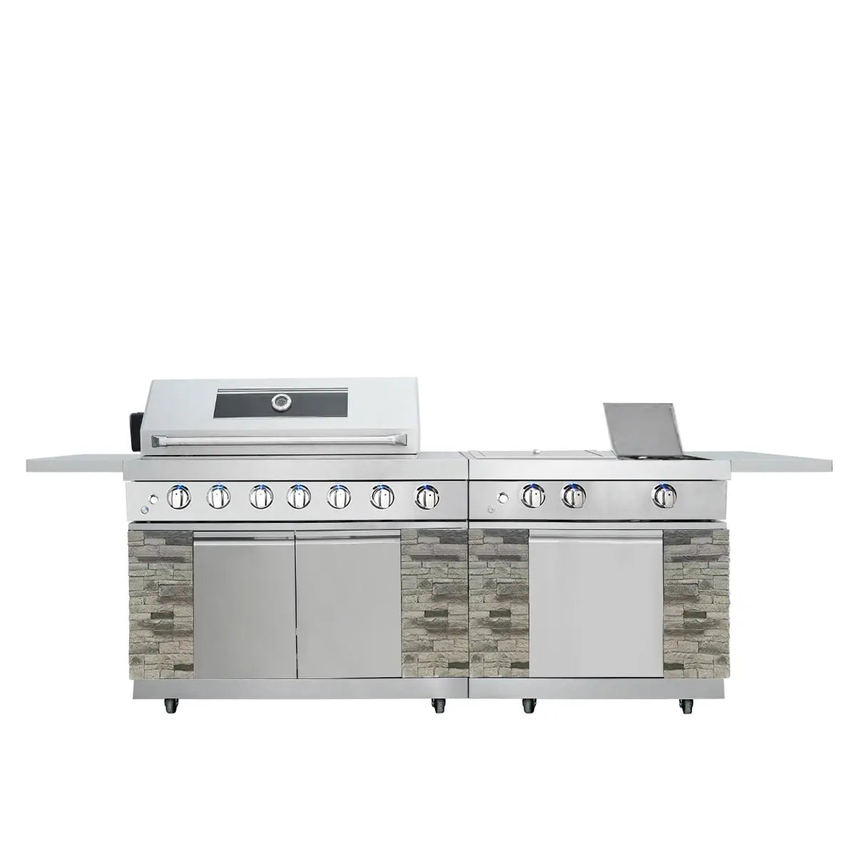9' Cultured Stone 6-Burner Outdoor Gas Grill, 6 Main Burners, Cast Iron Burner, Side Burner, Griddle Burner, CSA Certified, TMG-LKS09S
