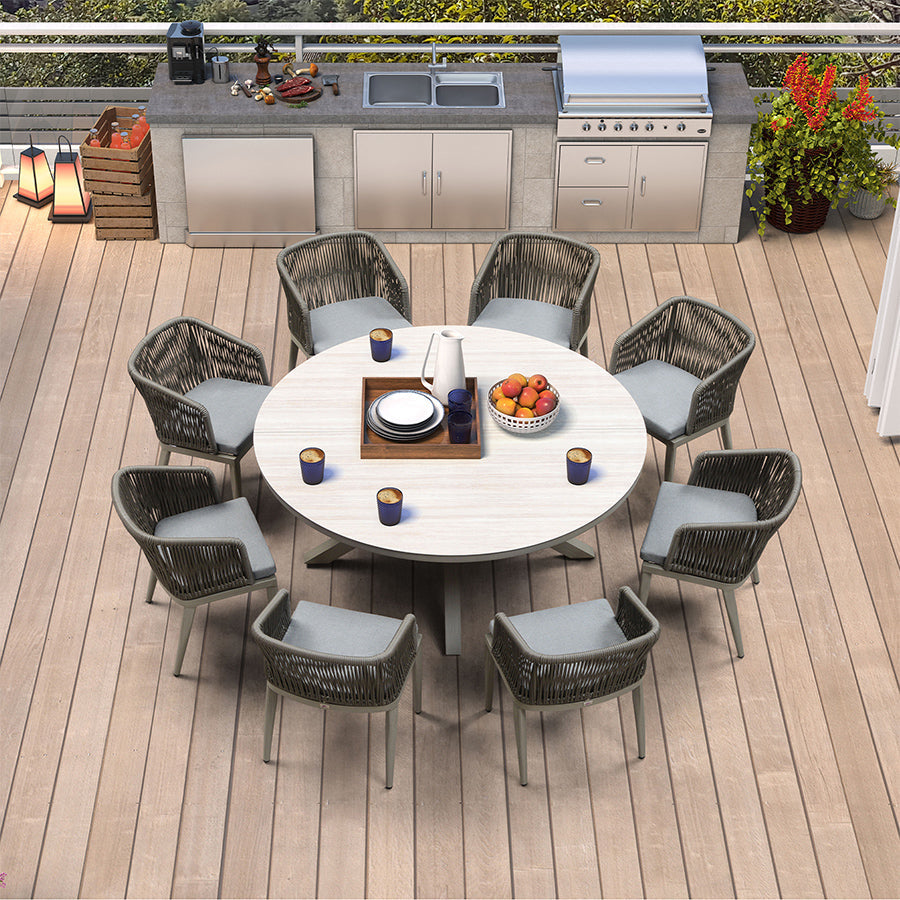 PURPLE LEAF Round Patio Dining Set with Aluminum Frame and Wicker Rattan Dining Chair with Comfortable Cushions for Deck Porch Kitchen Outdoor