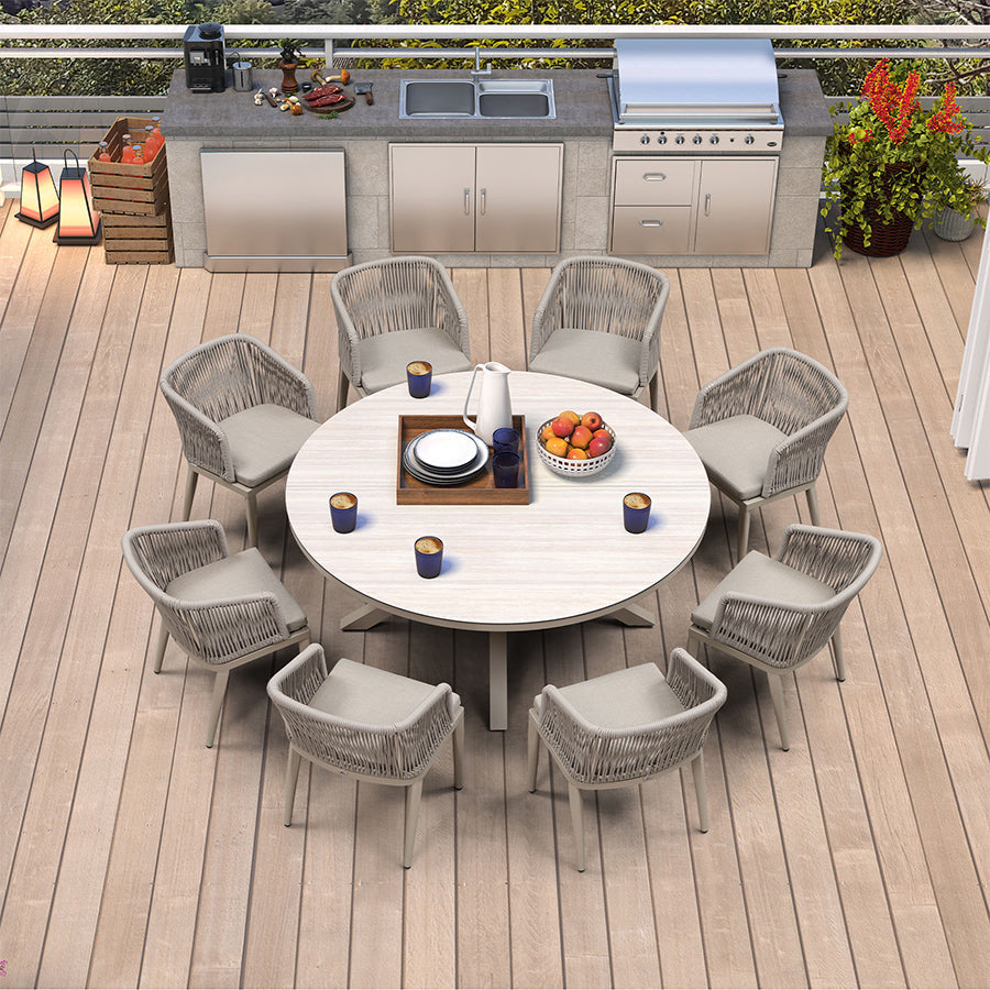 PURPLE LEAF Round Patio Dining Set with Aluminum Frame and Wicker Rattan Dining Chair with Comfortable Cushions for Deck Porch Kitchen Outdoor