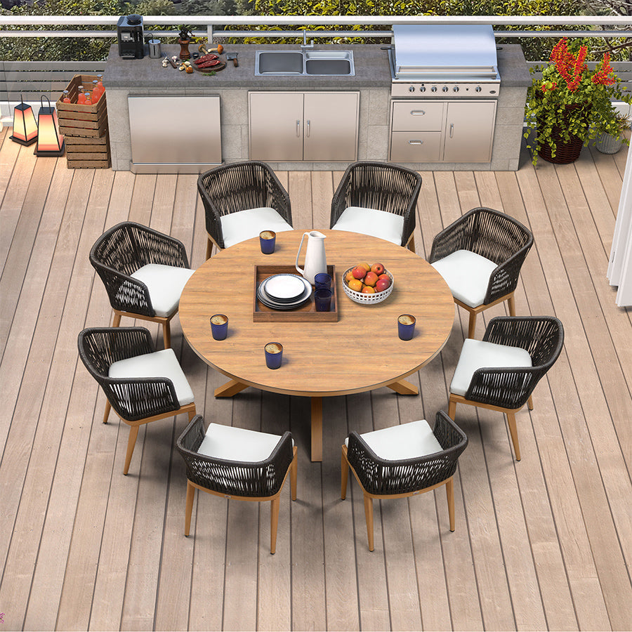 PURPLE LEAF Round Patio Dining Set with Aluminum Frame and Wicker Rattan Dining Chair with Comfortable Cushions for Deck Porch Kitchen Outdoor