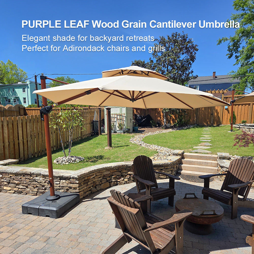 PURPLE LEAF Double Top 10 / 11 / 12 / 13 ft Round Aluminum Patio Umbrella in Wood Color