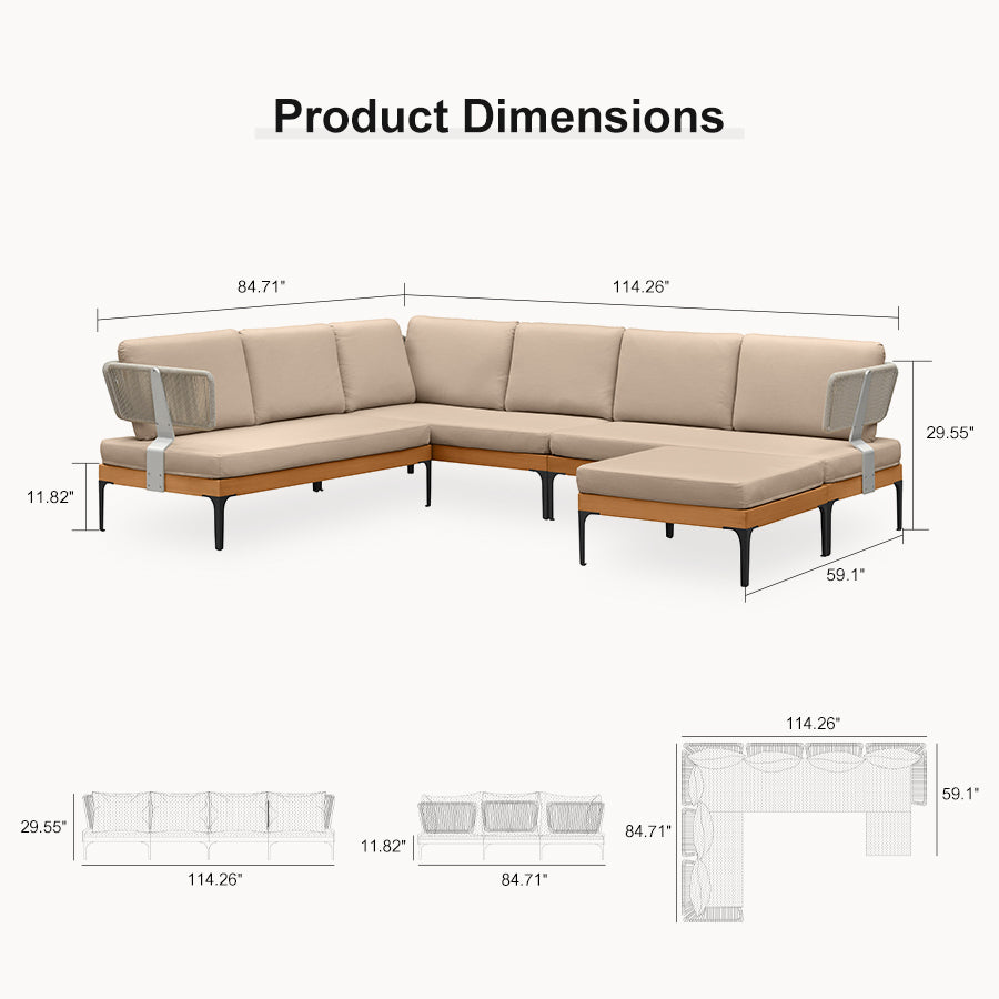 PURPLE LEAF Sicilia L-Shaped Modular Outdoor Sectional with Sunbrella Khaki Cushions Flexible Layout for Poolside Casual Lounge