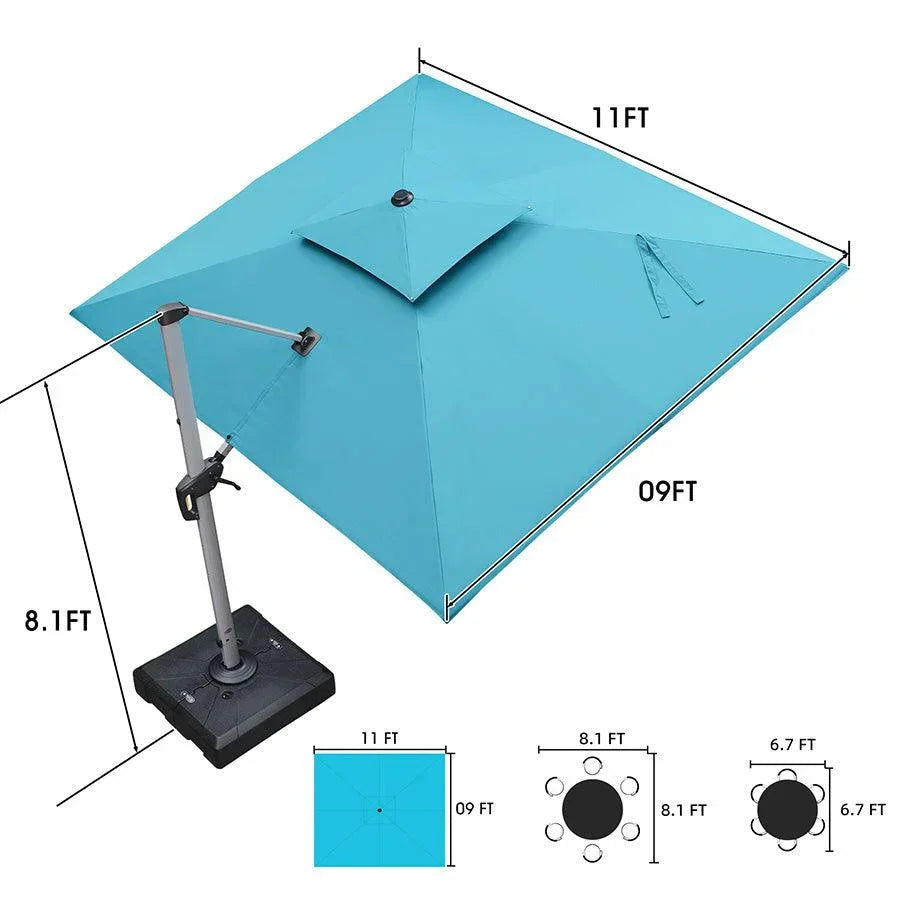 PURPLE LEAF Rectangular Large Outdoor Cantilever Umbrella With Base for Garden, Pool