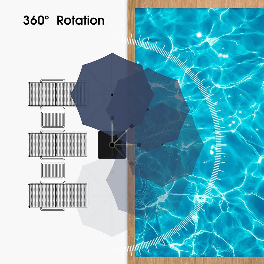 PURPLE LEAF Large Round Patio Cantilever Umbrella With Base for Deck, Pool, Backyard