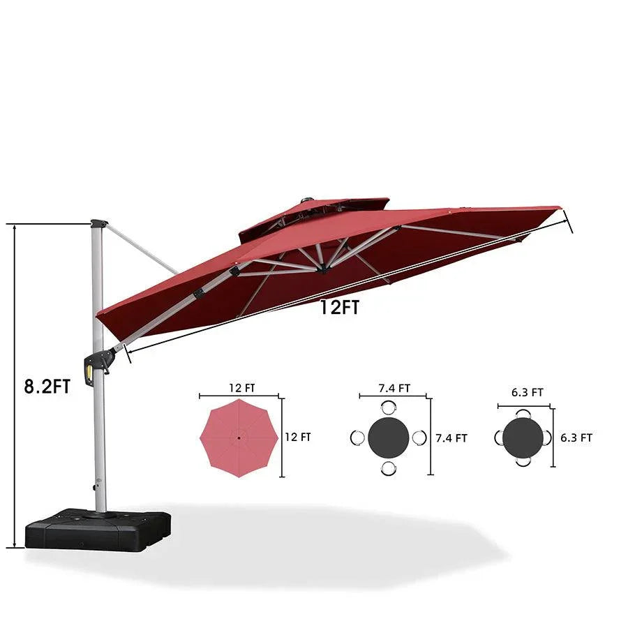 PURPLE LEAF Large Round Patio Cantilever Umbrella With Base for Deck, Pool, Backyard