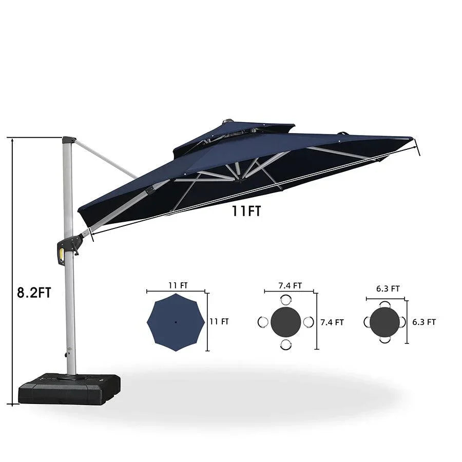 PURPLE LEAF Large Round Patio Cantilever Umbrella With Base for Deck, Pool, Backyard