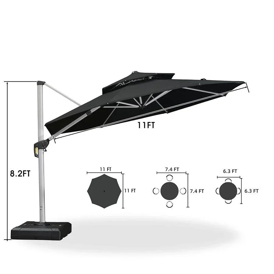 PURPLE LEAF Large Round Patio Cantilever Umbrella With Base for Deck, Pool, Backyard