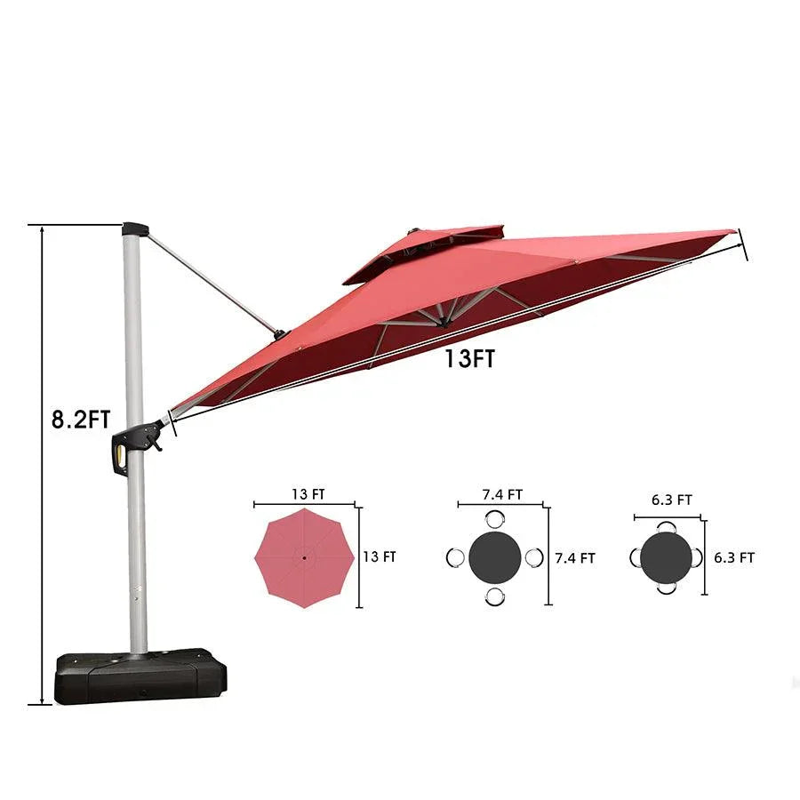 PURPLE LEAF Large Round Patio Cantilever Umbrella With Base for Deck, Pool, Backyard