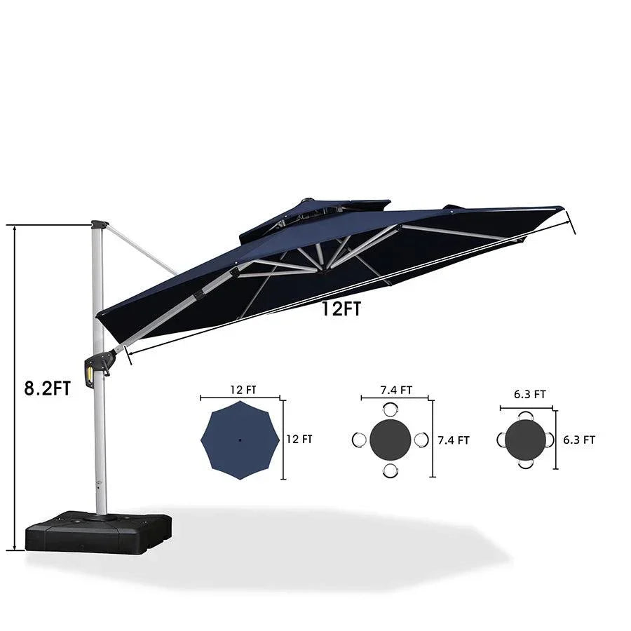 PURPLE LEAF Large Round Patio Cantilever Umbrella With Base for Deck, Pool, Backyard