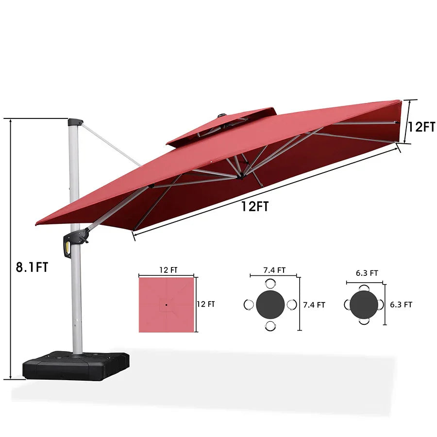 PURPLE LEAF – Grand parasol déporté carré de terrasse avec base pour jardin, piscine et porche