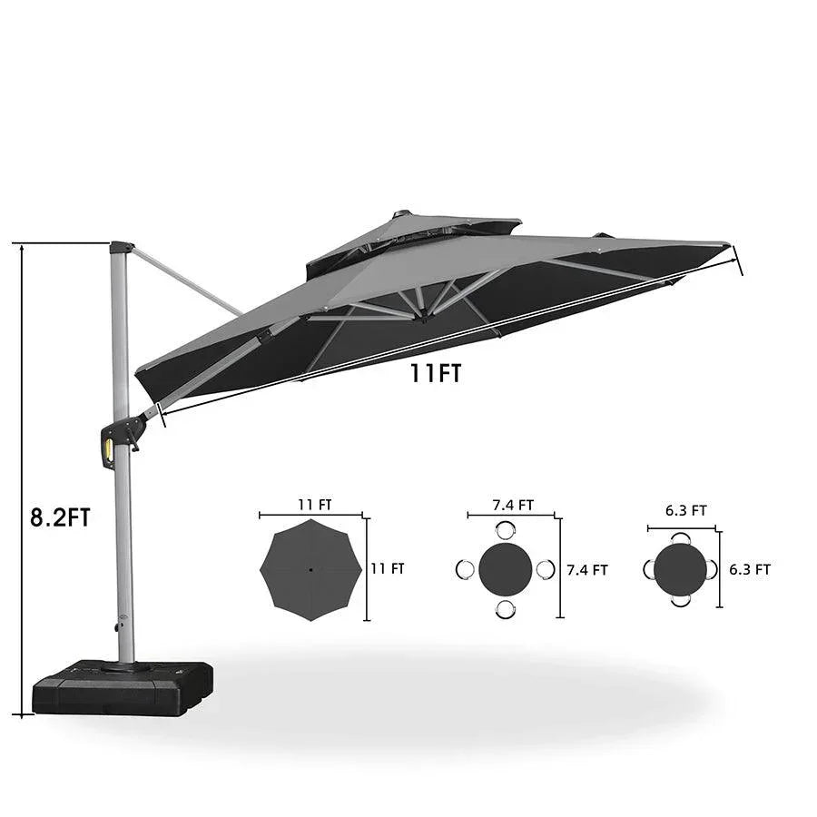 PURPLE LEAF Large Round Patio Cantilever Umbrella With Base for Deck, Pool, Backyard