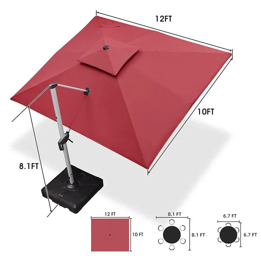 PURPLE LEAF Rectangular Large Outdoor Cantilever Umbrella With Base for Garden, Pool