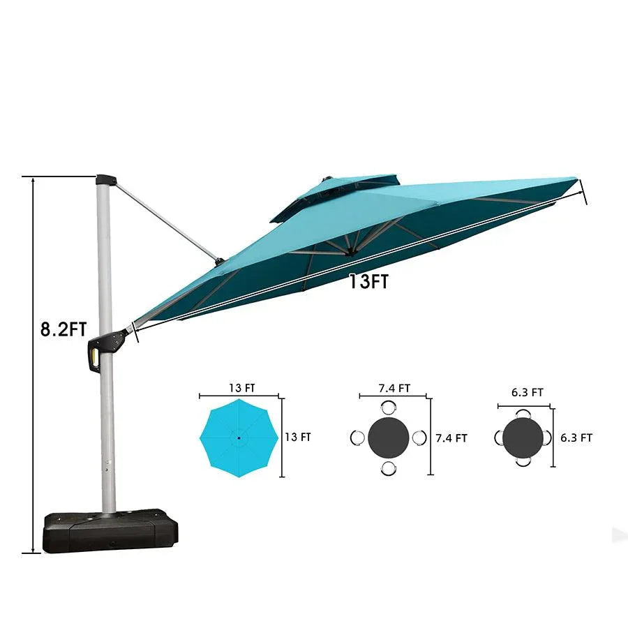 PURPLE LEAF Large Round Patio Cantilever Umbrella With Base for Deck, Pool, Backyard