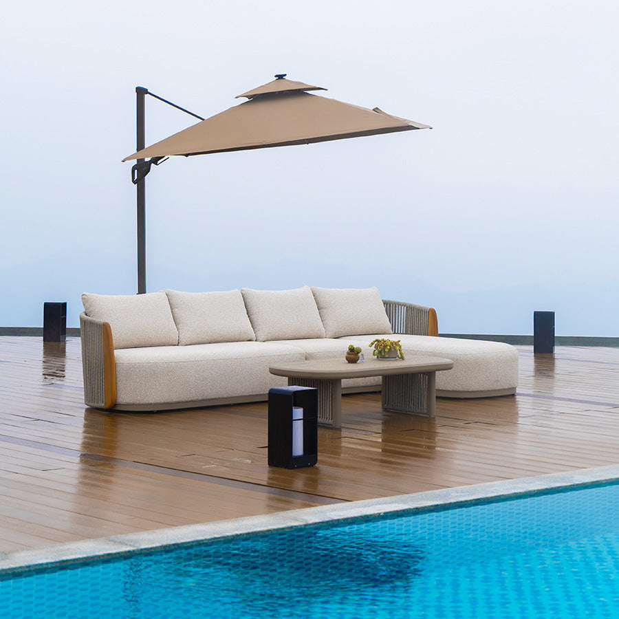PURPLE LEAF Hailar L-Shaped Patio Conversation Set with Genuine Teak Cushions and Pillows Olefin Rope Backrest Outdoor Couch Sets for Backyard Porch