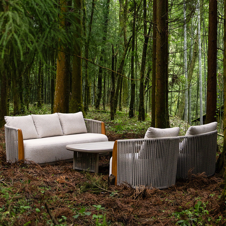 PURPLE LEAF Hailar U-Shaped Patio Conversation Set with Genuine Teak Cushions and Pillows Olefin Rope Backrest Outdoor Couch Sets for Porch Garden