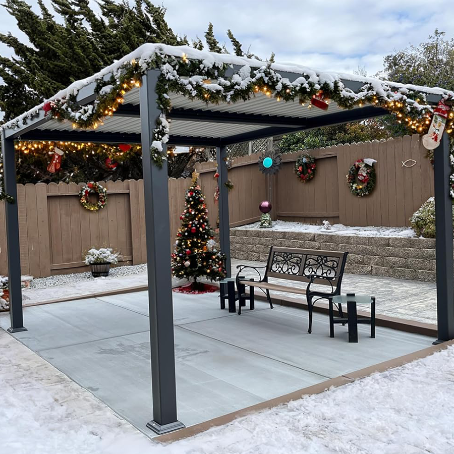 PURPLE LEAF Caesar Outdoor Louvered Pergola Patio Sun Shade Shelter with Adjustable Hardtop Patio Pergola Gray Frame White Roof