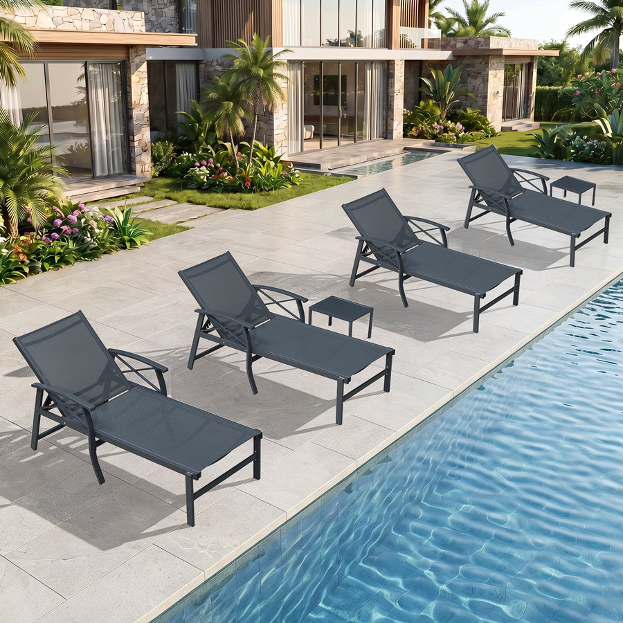 PURPLE LEAF Oversized Chaise Lounge Chair Outdoor Extra Wide Pool Lounge Chairs 5 Adjustable Position with Armrests and Side Table, Aluminum Patio Lounge Chair for Outside, Backyard, Pool
