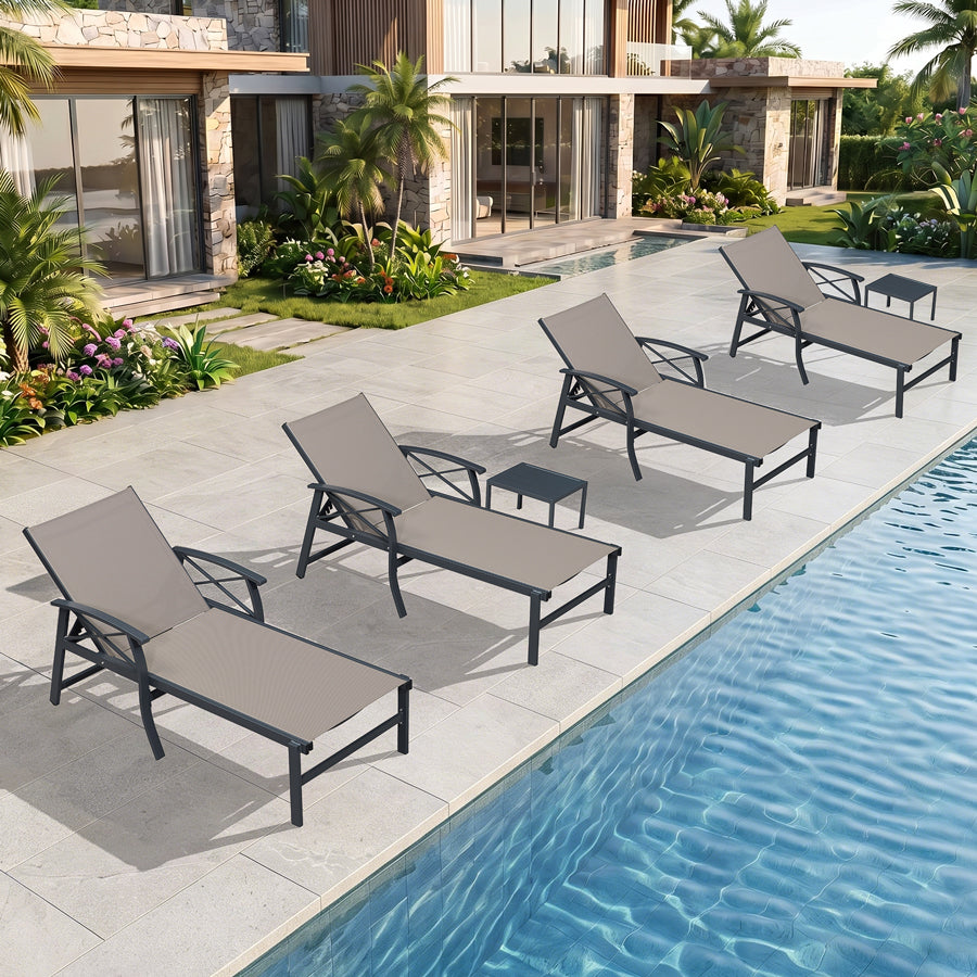 PURPLE LEAF Oversized Chaise Lounge Chair Outdoor Extra Wide Pool Lounge Chairs 5 Adjustable Position with Armrests and Side Table, Aluminum Patio Lounge Chair for Outside, Backyard, Pool