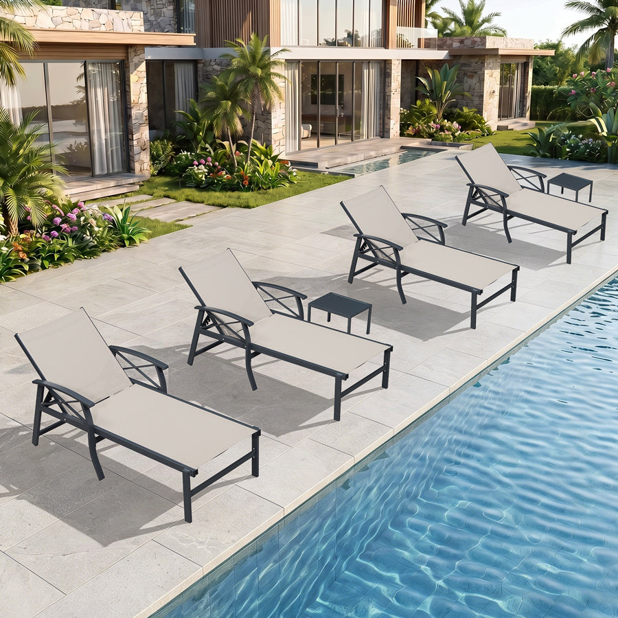 PURPLE LEAF Oversized Chaise Lounge Chair Outdoor Extra Wide Pool Lounge Chairs 5 Adjustable Position with Armrests and Side Table, Aluminum Patio Lounge Chair for Outside, Backyard, Pool