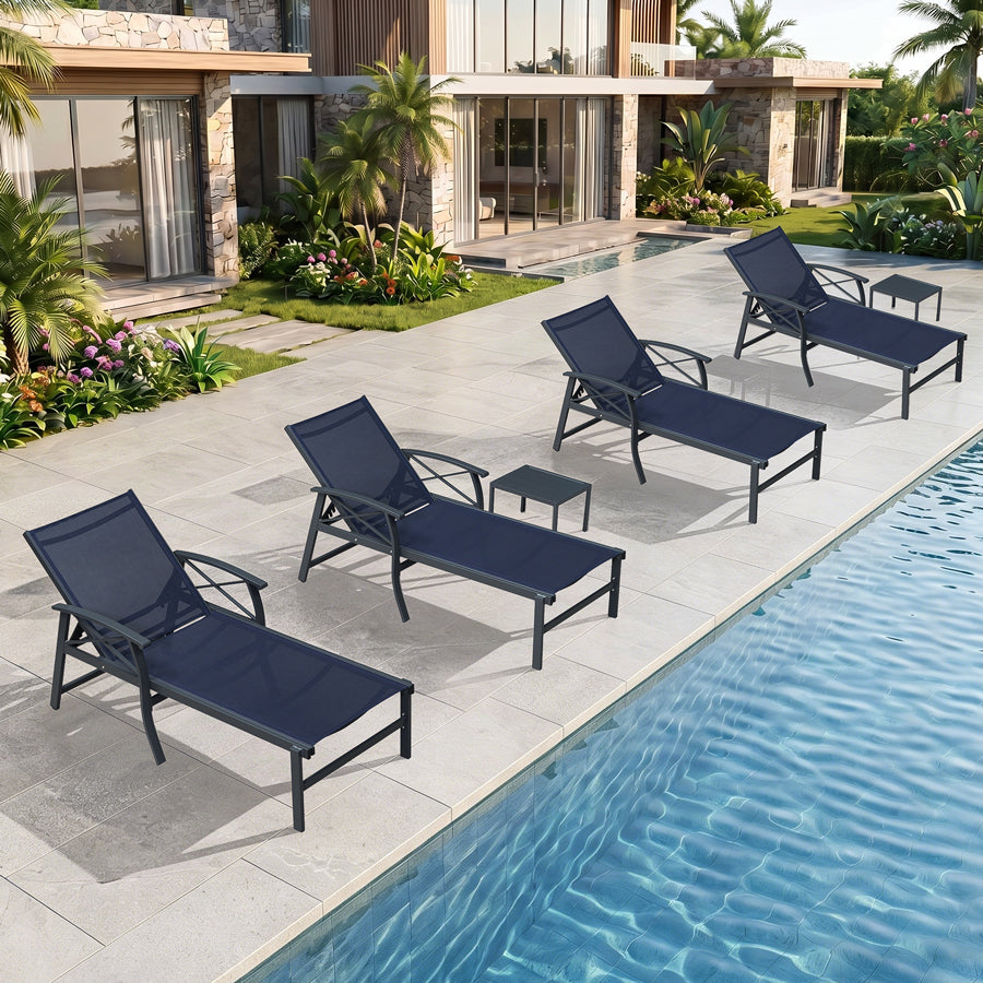 PURPLE LEAF Oversized Chaise Lounge Chair Outdoor Extra Wide Pool Lounge Chairs 5 Adjustable Position with Armrests and Side Table, Aluminum Patio Lounge Chair for Outside, Backyard, Pool