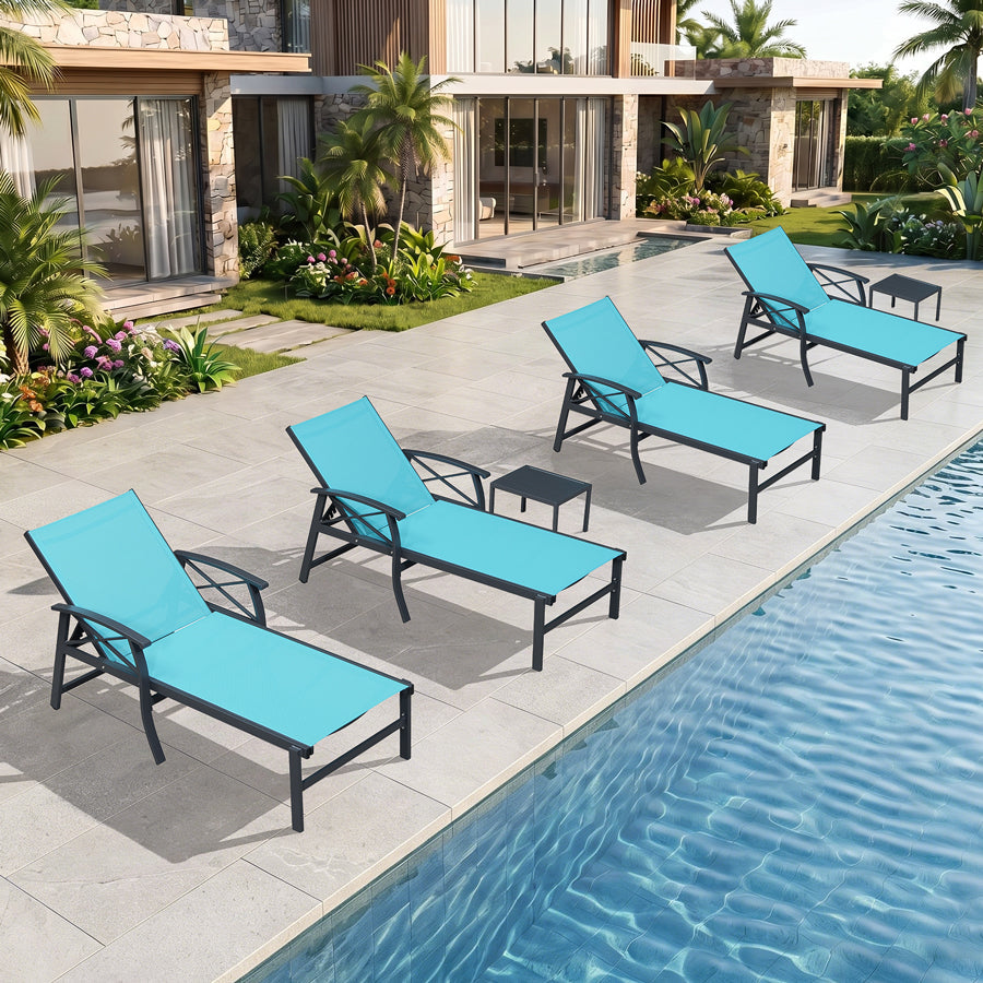 PURPLE LEAF Oversized Chaise Lounge Chair Outdoor Extra Wide Pool Lounge Chairs 5 Adjustable Position with Armrests and Side Table, Aluminum Patio Lounge Chair for Outside, Backyard, Pool