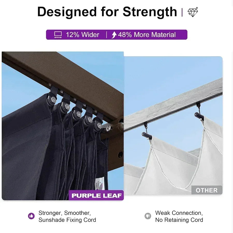 PURPLE LEAF Bronze Pergola Outdoor Retractable Metal Pergola with Canopy with Shade Cover With Curtains