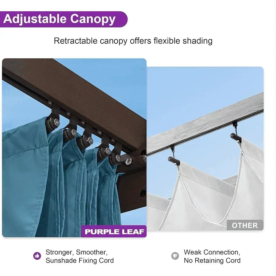 PURPLE LEAF Bronze Pergola Outdoor Retractable Metal Pergola with Canopy with Shade Cover With Curtains