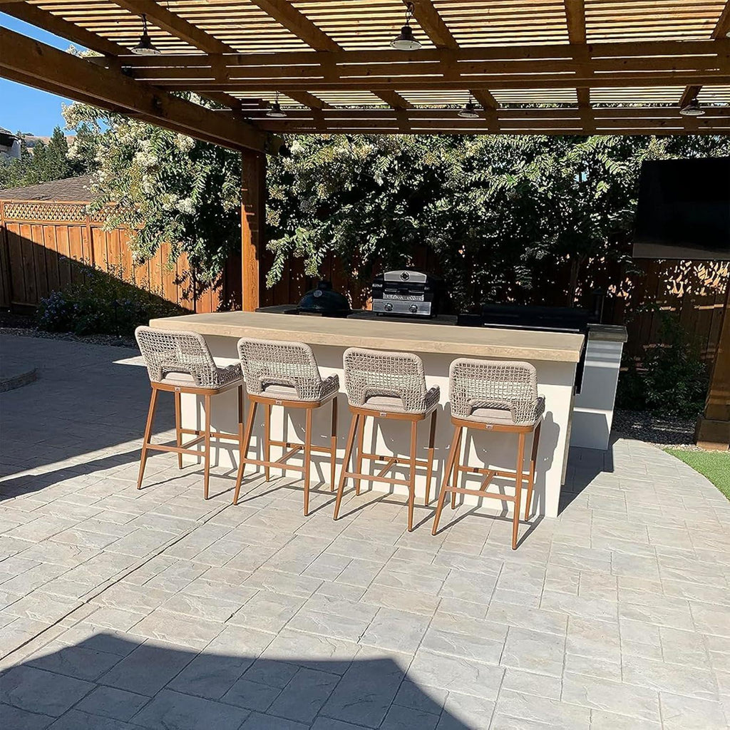 PURPLE LEAF Bar Stools Set of 4 Outdoor Aluminum Barstools with Back Modern Wicker Rattan Boho Garden Pool Patio Bar Chairs