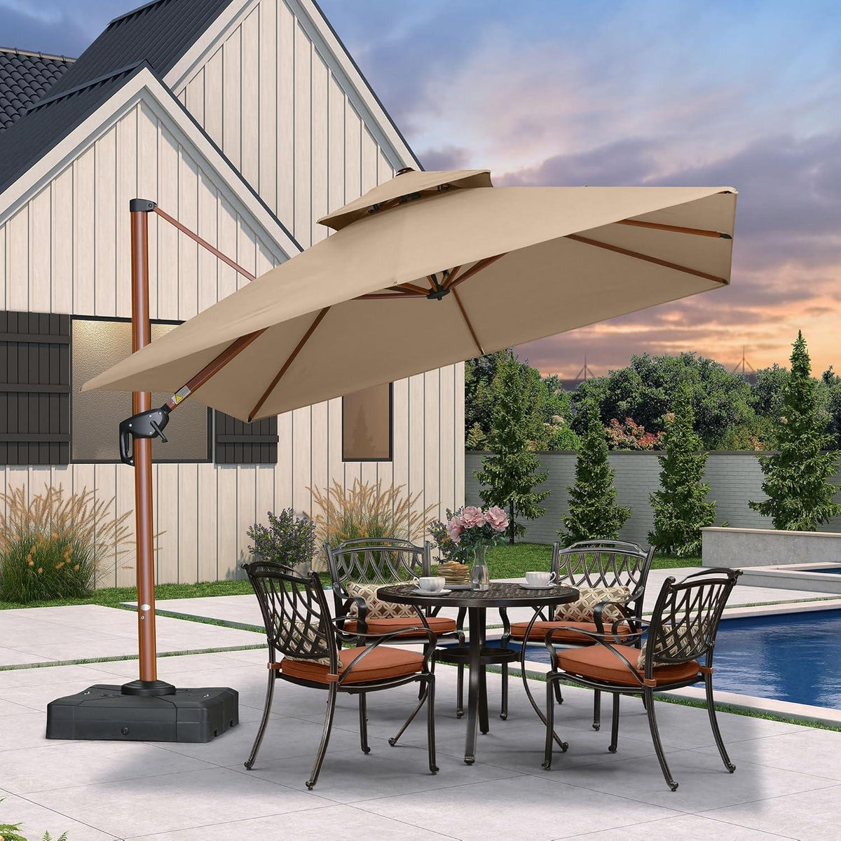 PURPLE LEAF SUNBRELLA Cantilever Umbrella Deluxe Wood Pattern Patio Umbrella
