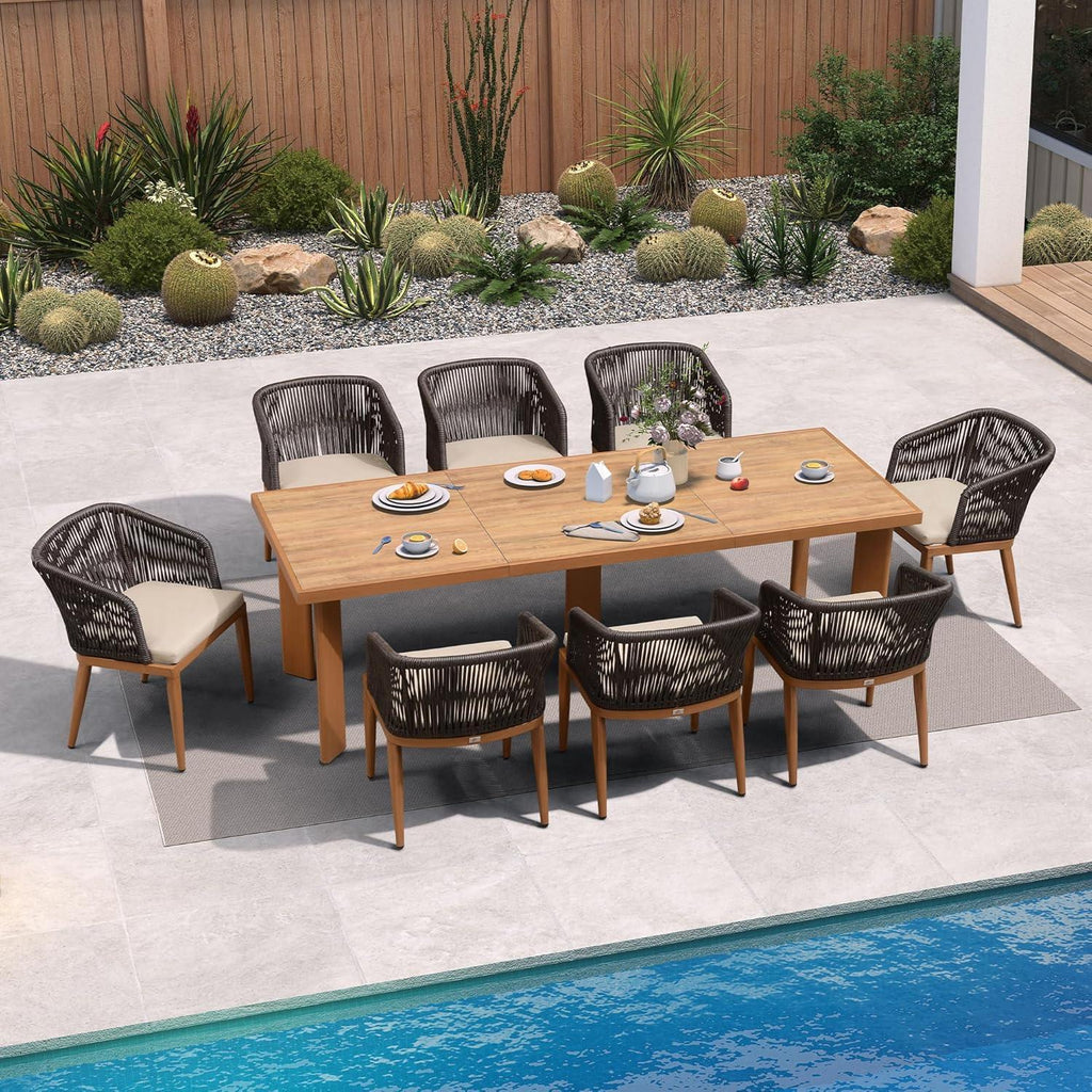PURPLE LEAF Patio Dining Set with Sunbrella Fabric Cushions and Aluminum Table All-Weather Wicker Patio Table Set for Deck