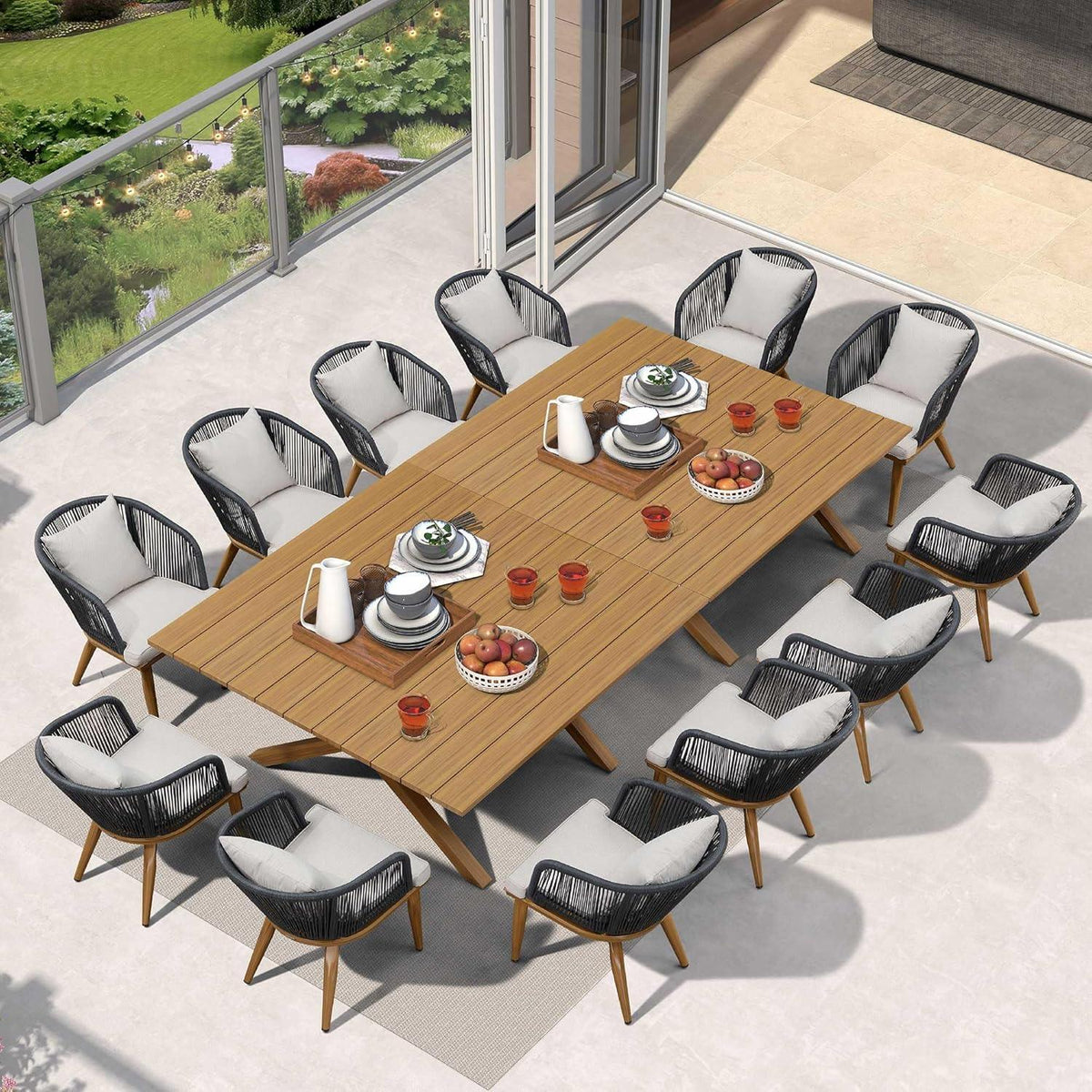 PURPLE LEAF Teak Patio Dining Set with Cushions and Pillow All-Weather Wicker Patio Table Set for Garden, Deck, and Yard