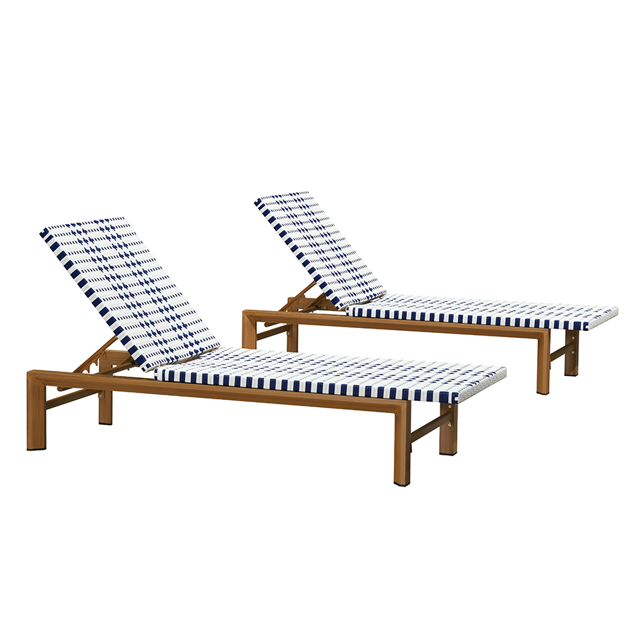PURPLE LEAF Outdoor Teak Chaise Lounge Chair, Wood Grain Aluminum Outdoor Pool Lounge Chairs with Adjustable Backrest, Breathable Recliner for Patio, Poolside, Garden