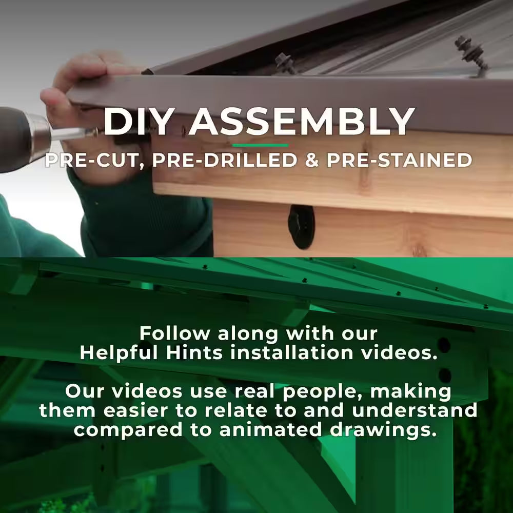 DIY Meridian 12 Ft. X 20 Ft. Cedar Wood Outdoor Gazebo Kit with Hartop Metal Roof - Permanent Covered Patio Shade