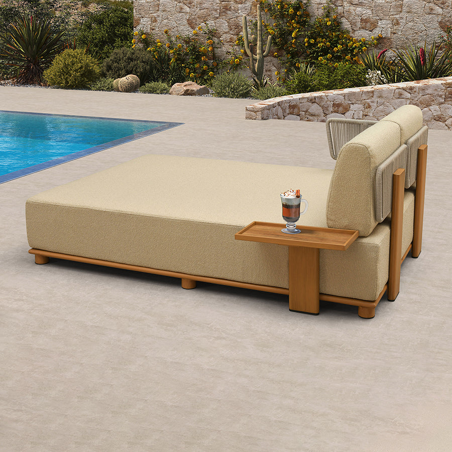 PURPLE LEAF Breck L-Shaped with table Modular Outdoor Sectional with Wood-Grain Aluminum Frame and Thick Teak-Colored Cushions for Luxury Backyard Lounge
