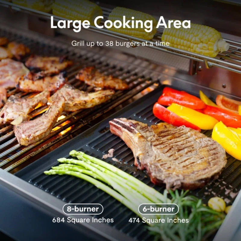 Akoah – Ensemble îlot de cuisine extérieure modulaire 4 pièces avec barbecue 8 brûleurs, réfrigérateur et roulettes