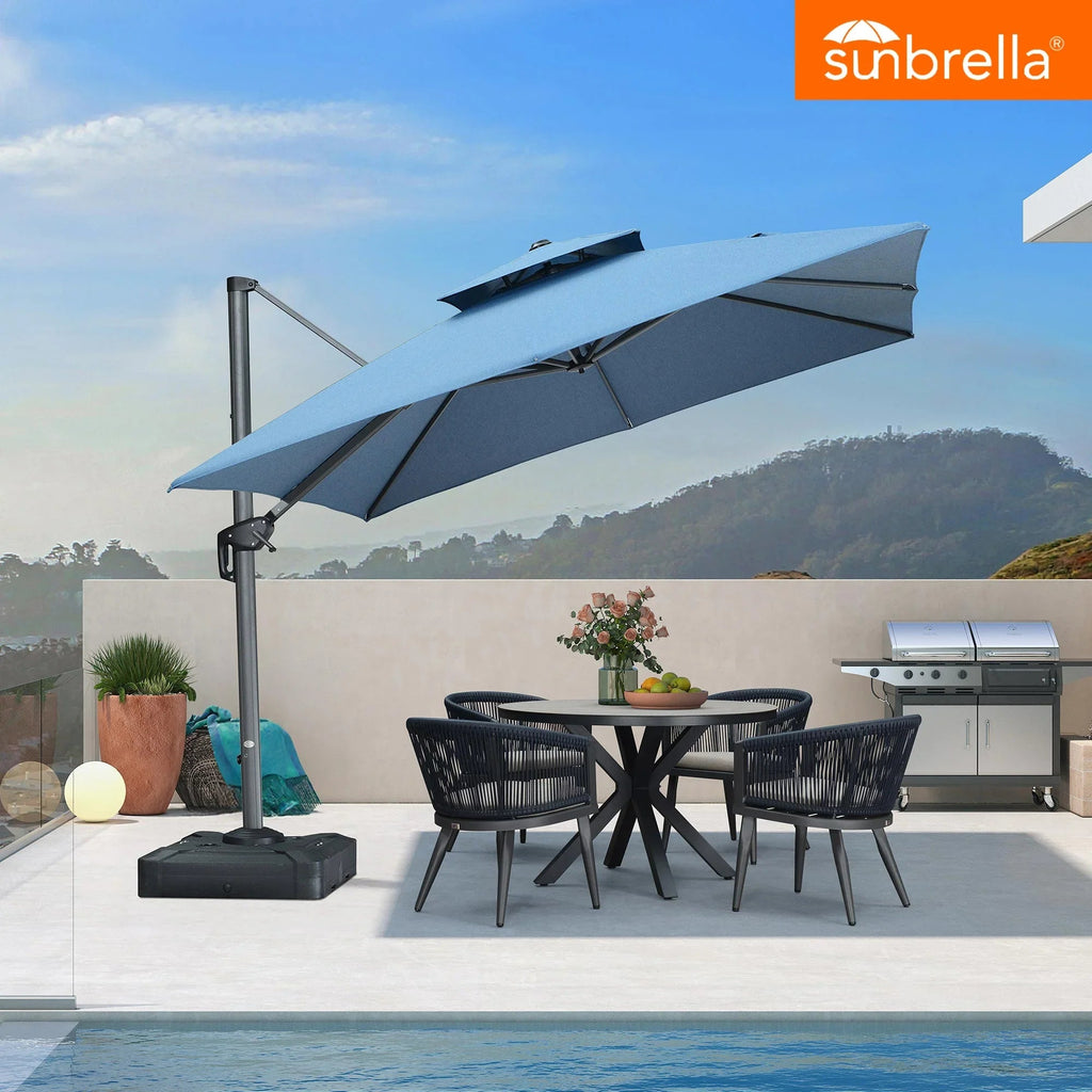 PURPLE LEAF SUNBRELLA Cantilever Umbrella Grey Aluminum Patio Umbrella