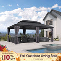 PURPLE LEAF Patio Gazebo for Backyard Grey Hardtop Galvanized Steel Roof Awning with Reinforcement Support Rod