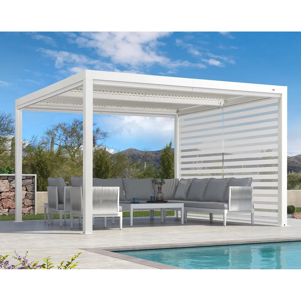 Hanso Home Louvered Pergola Modern White Pergola with Adjustable Roof for Deck Backyard Garden