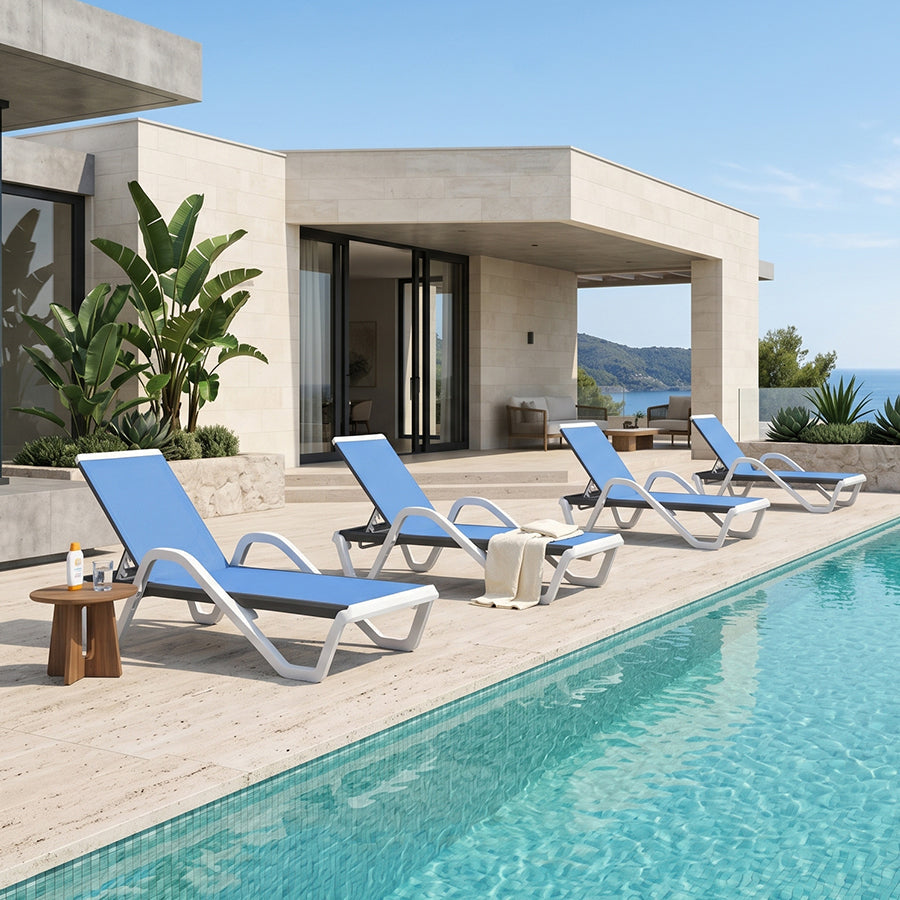 PURPLE LEAF Patio Chaise Lounge Plastic Pool Outdoor Lounge Chair with Aluminum Frame Stackable Patio Tanning Chairs for Poolside Sunbathing Beach Deck Yard