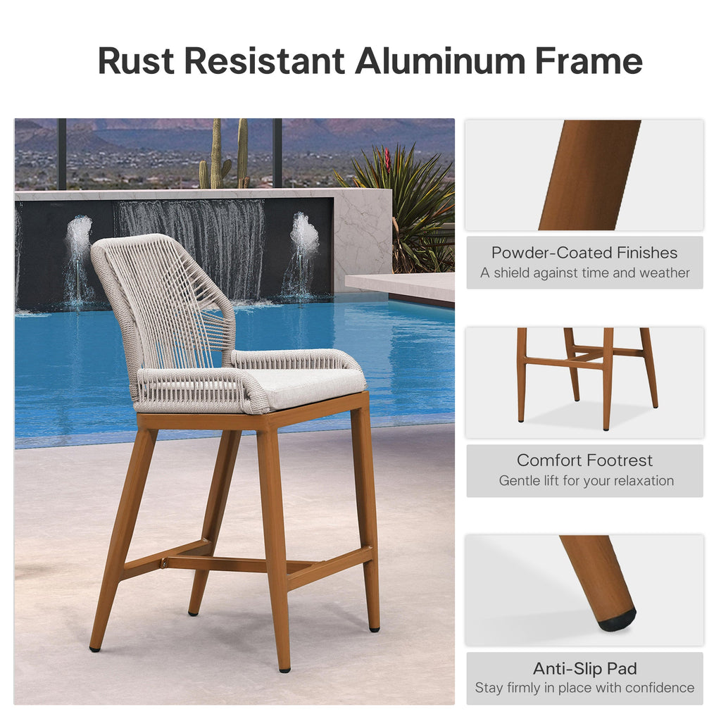 PURPLE LEAF Outdoor Bar Stool Set of 6, Wicker Chairs Bar Chairs with Cushion, All-Weather Patio Furniture kitchen stools