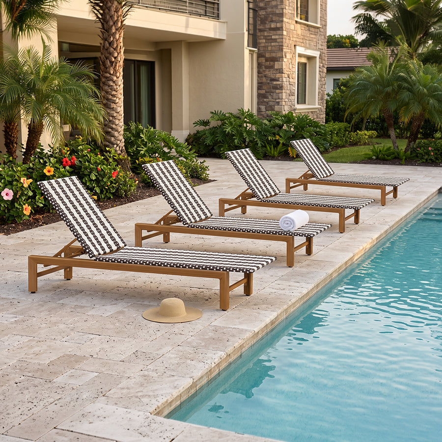 PURPLE LEAF Outdoor Teak Chaise Lounge Chair, Wood Grain Aluminum Outdoor Pool Lounge Chairs with Adjustable Backrest, Breathable Recliner for Patio, Poolside, Garden